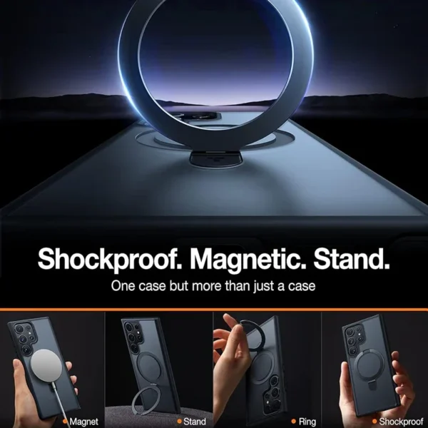 Magnetische Handyhülle mit Ringständer für Samsung Galaxy S24 Ultra Plus Mobile Matte Cases, durchscheinende Rückseite 3