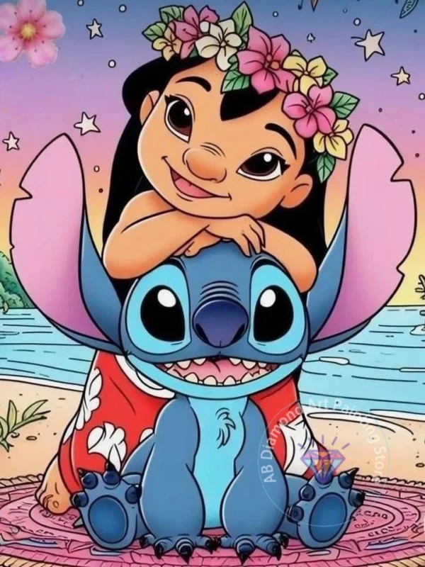 Stitch Lilo & Stitch 5D-Diamant-Malerei-Set zum Selbermachen, Diamant-Stickerei, Kreuzstich, handgefertigte Kunst, Geschenk, Basteln, Heimdekoration