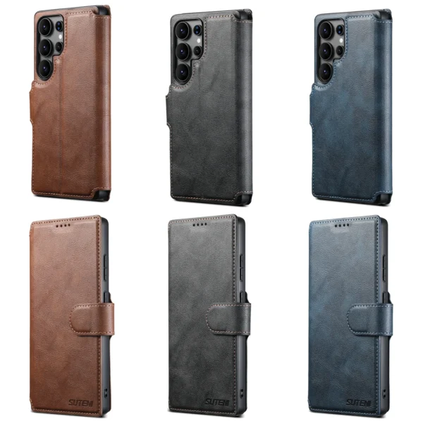 SUTENI PU Leder Drahtlose Lade Karte Halter Stehen Brieftasche Magnetische Flip-Cover Telefon Fall Für Samsung Galaxy S25 Ultra S24 S23 6