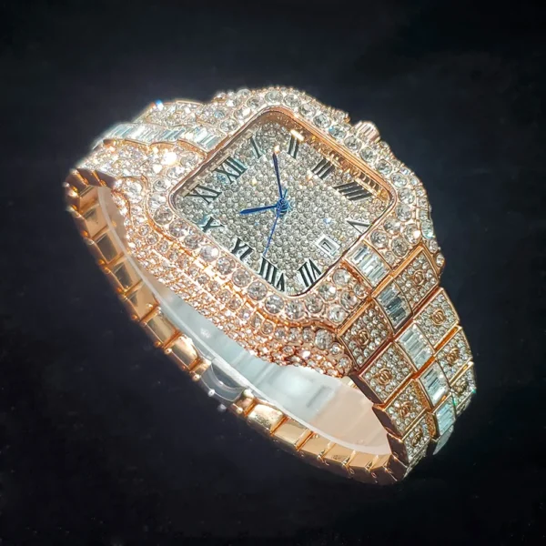 Luxuriöse Voller Diamanten Uhr Für Männer Beliebte Rose Gold Iced Out Quarz Uhren Mode Hip Hop Schmuck Reloj Hombre Dropshipping 3