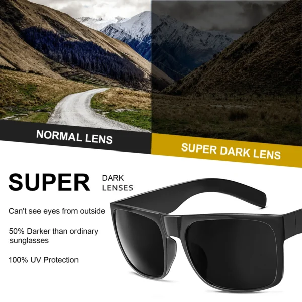 MAXJULI XL Big Wide Head Herren-Sonnenbrille in dunklem Schwarz für Herren, extra große quadratische Sonnenbrille W8004 3