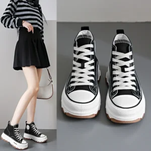 2024 neue Frauen High Top Sneakers Lace-Up Casual Plattform Höhe Leinwand Nicht-rutsch Verschleiß Beständig Frühling Weibliche vulkanisieren Schuhe