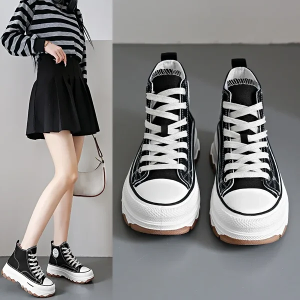 2024 neue Frauen High Top Sneakers Lace-Up Casual Plattform Höhe Leinwand Nicht-rutsch Verschleiß Beständig Frühling Weibliche vulkanisieren Schuhe