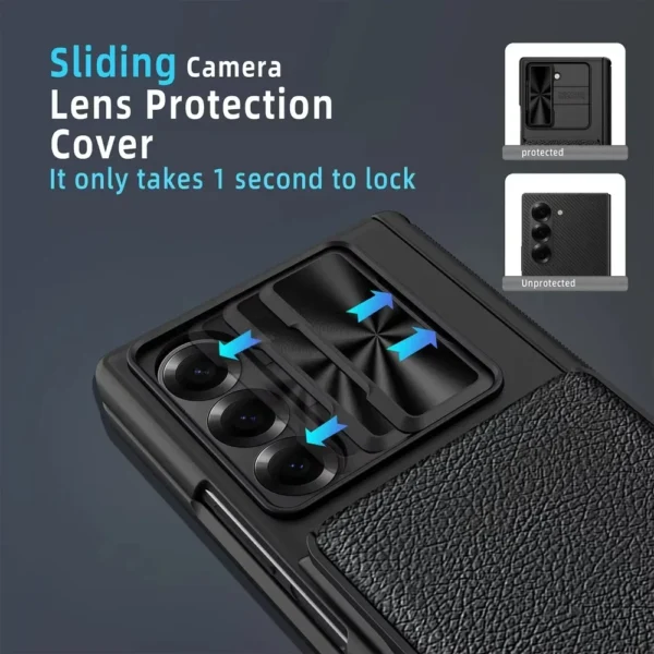Abnehmbare Brieftasche mit Schiebefenster, Kartenhalter, Handyhülle mit Displayschutzfolie, Scharnierschutz für Samsung Galaxy Z Fold 6, 5, 4, 5G 5
