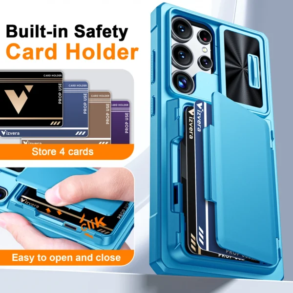 Mit Kartenhalter, verschiebbare Kameraabdeckung und Ständer für Samsung Galaxy S25 Ultra Handyhülle, Anti-Fall PC + TPU Wallet Case 3