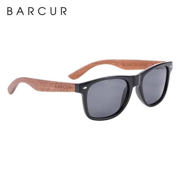 BARCUR Schwarz Nussbaum Sonnenbrille Holz Polarisierte Sonnenbrille Männer Gläser Männer UV400 Schutz Brillen Holz Original Box 4