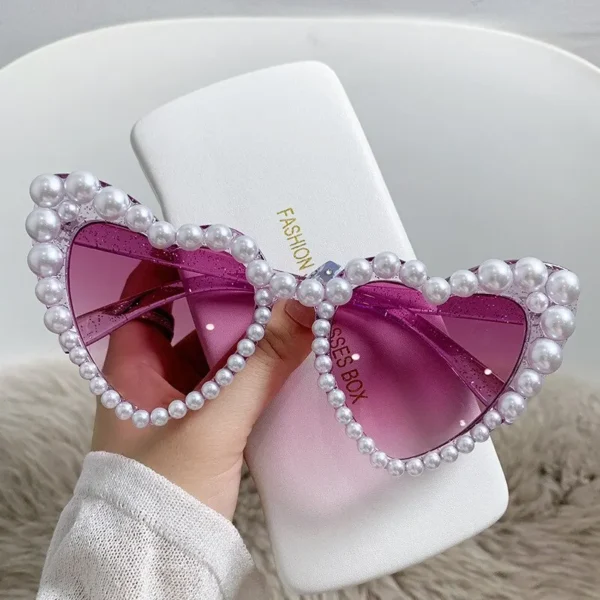 Neu in Luxus fein schimmernde Liebe Perle Sonnenbrille Damen Herz brille lässig Bling Sonnenbrille Lentes de Sol Mujer 5