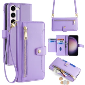 Handyhülle für Samsung Galaxy S23 S22 S21 Ultra S21 S20 FE S9 PLus S8 S7 Edge Crossbody Wallet Case Cover mit langem Lanyard