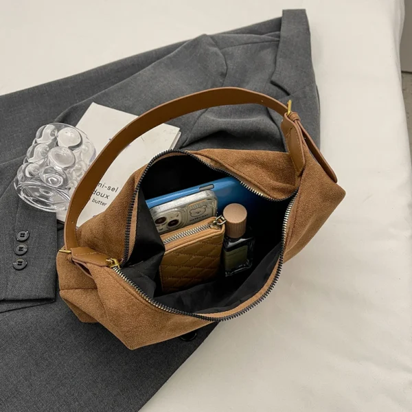 Vintage Handtasche Geldbörse für Frauen Wildleder Umhängetasche Kausale Umhängetaschen Weibliche Luxus Designer Clutch Damen Crescent Hobo Bag 5