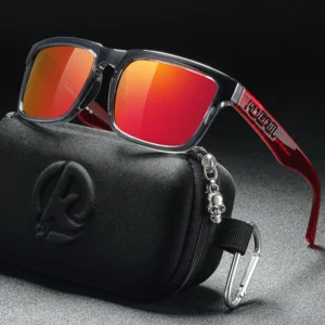 2024 Hochwertige Kdeam-polarisierte Sonnenbrille für Männer und Frauen, modisch, Unisex, Marke, beliebt, trendig, Outdoor-Brille, rote Linse