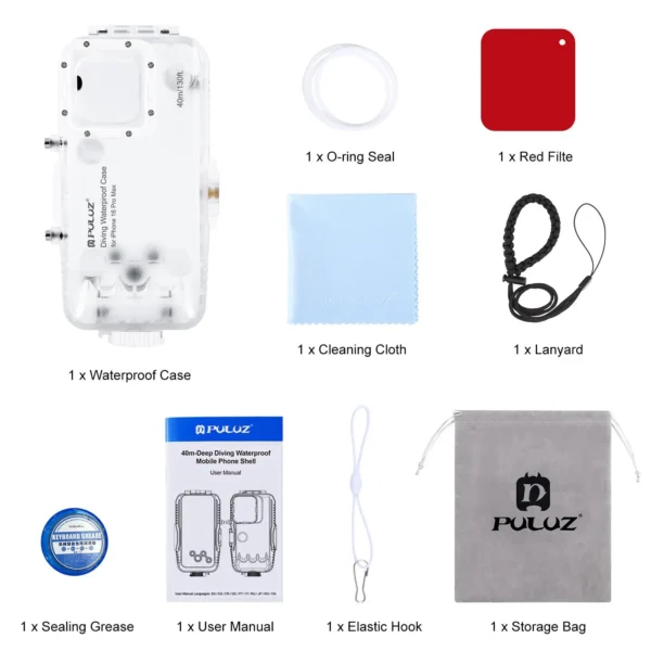 PULUZ 40 m Tauchen Fall Für iPhone 16 Pro Max 6,9'' Telefon Taste Foto Video Wasserdichte Gehäuse Abdeckung transparent Shell 5