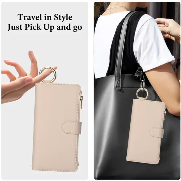 Multifunktions-Kartensteckplätze, Halter, Reißverschluss, Brieftasche, Flip-Telefonhülle für iPhone 15 14 13 12 11 Pro Max Plus XS XR X 15Pro, Riemenabdeckung 6