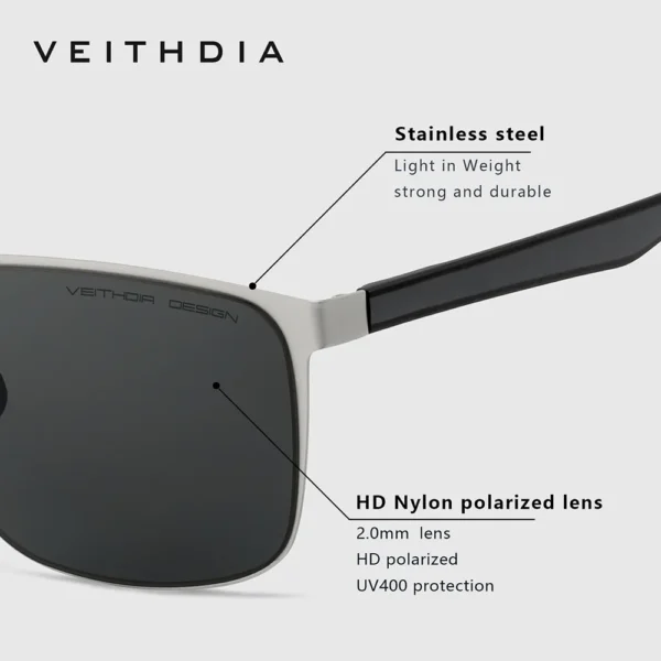 VEITHDIA Vintage Unisex Polarisierte Sonnenbrille Edelstahlrahmen Hochauflösende Nylonlinse UV400 Brillen für Männer/Frauen 8245 5