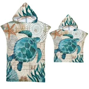 Meeresschildkröten-Badetuch, schnell trocknender Kapuzenumhang, großes Handtuch, Mikrofaser-Strandtuch, Neoprenanzug, Eltern-Kind-Poncho für Erwachsene, Bademantel