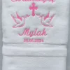 AHSNME Maßgeschneidertes Tauftuch, 70 x 140 cm, Badetücher für Baby-Tauf, weißes Handtuch mit Namen und Datum 3