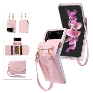 Vietnam-Leder Brieftasche für Samsung Galaxy Z Flip 4, 3, Z4, Z3, Z Flip 5 Handy hülle mit Hands ch laufe, Z Flip 6 Hülle