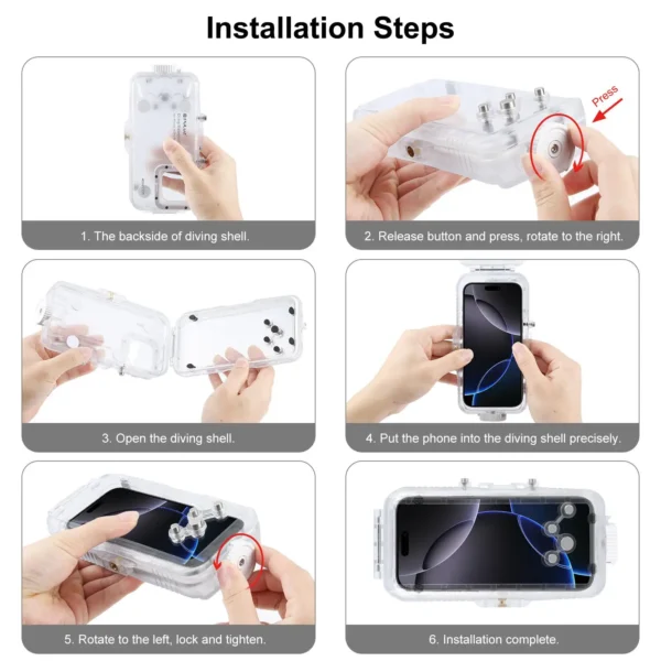 PULUZ 40 m Tauchen Fall Für iPhone 16 Pro Max 6,9'' Telefon Taste Foto Video Wasserdichte Gehäuse Abdeckung transparent Shell 4