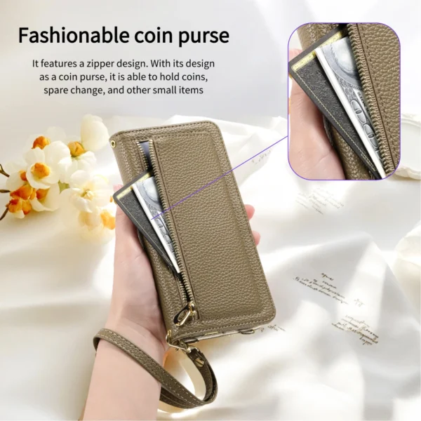 Umhängetasche mit Reißverschluss und Kartenhalter, Handyhülle für Samsung A16 A15 A24 A36 A22 A26 A54 A35 A55 A56 Handyhülle mit Spiegel 3