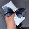 Luxus Diamant Schmetterling Sonnenbrille Frauen Marke Y2K Vintage Randlose Übergroße Sonnenbrille Damen Brillen