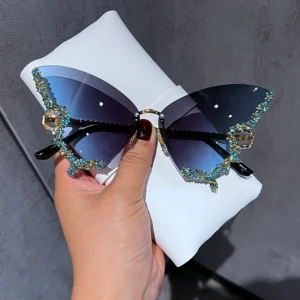 Luxus Diamant Schmetterling Sonnenbrille Frauen Marke Y2K Vintage Randlose Übergroße Sonnenbrille Damen Brillen
