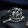 Militäruhr für Herren, Skelett, automatische mechanische Armbanduhr, Top-Marke, Luxus, 2021, Silber, Gold, Leder, relógio masculino 5