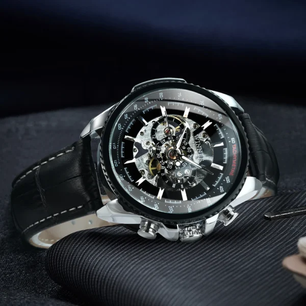 Militäruhr für Herren, Skelett, automatische mechanische Armbanduhr, Top-Marke, Luxus, 2021, Silber, Gold, Leder, relógio masculino 5