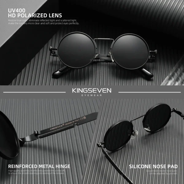 KINGSEVEN Original Designe Sonnenbrille Gothic Punk Polarisierte Männer UV400 Gläser Frauen Runde Rahmen Retro Outdoor Sommer Brillen 2