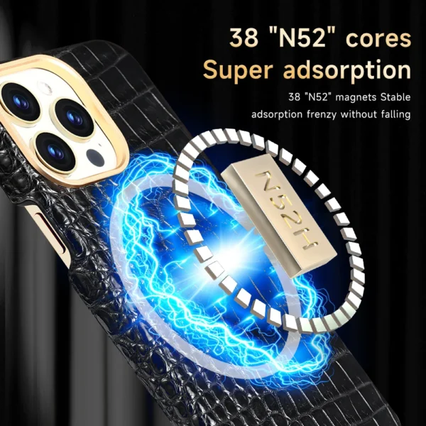 LANGSIDI Luxus Original Leder Krokodil Magnetische Hülle für iPhone 16 Pro Max Magsafe stoßfeste Abdeckung für iPhone 16 Pro 5