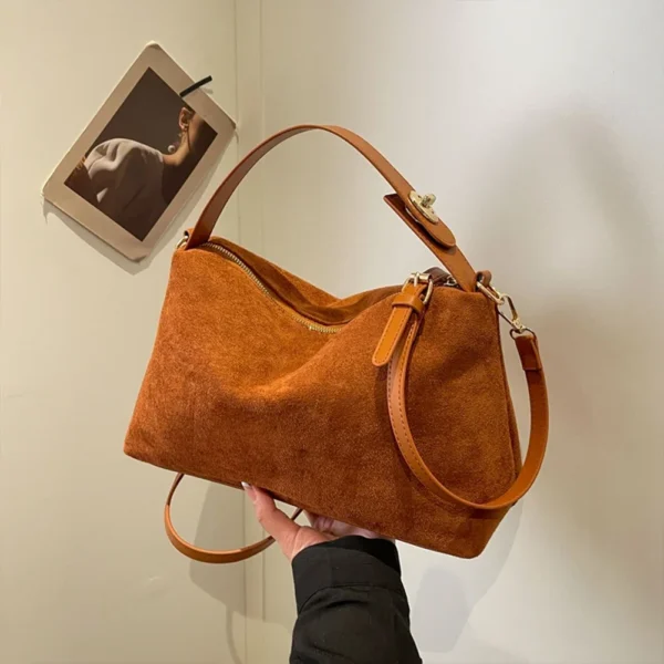 Reißverschluss-Schulter- und Umhängetaschen aus Wildlederimitat mit Reißverschluss, einfache, solide, hochwertige Handtaschen für Damen, 2023, modisch, klassisch, vielseitig 2