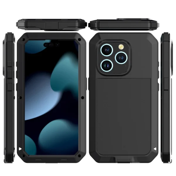 Neue, robuste, rutschfeste, abriebfeste, robuste, sturzsichere, 360-Grad-Vollschutzhülle aus Metall für iPhone 1615 x 11 12 13 14 2