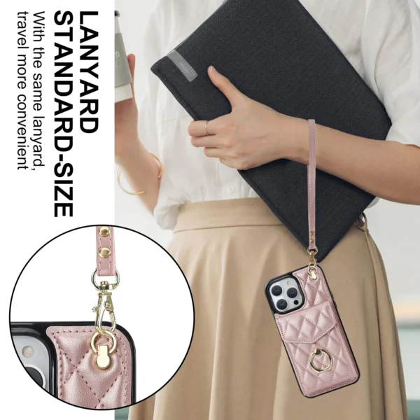 Crossbody Lanyard Ringhalter Ledertasche für iPhone 13 14 15 16 Pro Max 12 11 XS Max XS 8 7 Plus Multi-Kartensteckplatz Wallet Cover 2