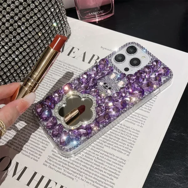 Bling Diamond Cute Rabbit Hülle für iPhone 11 12 13 14 15 Pro Max XR XS 7 Plus Glitzer Strass Spiegel Make-up Luxus TPU Cover 5