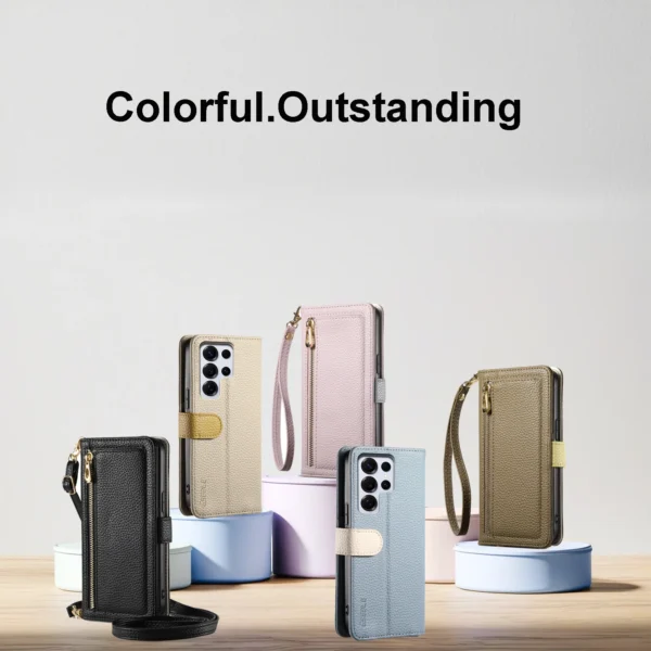 Umhängetasche mit Reißverschluss und Kartenhalter, Handyhülle für Samsung A16 A15 A24 A36 A22 A26 A54 A35 A55 A56 Handyhülle mit Spiegel 6