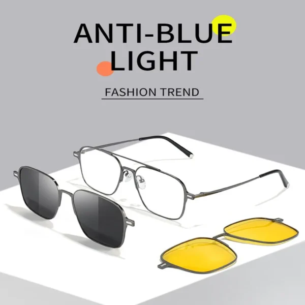Metall 3-in-1 neuer Stil Magnet Clip auf Brillengestell Trend polarisierte Sonnenbrille für Männer 2023 optische Computerbrille UV400 7009