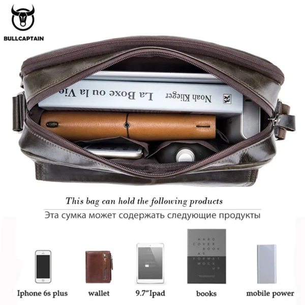 BULLCAPTAIN Umhängetasche für Herren aus echtem Leder, große Kapazität, lässige multifunktionale Handtasche, eine modische Business-Aktentasche 4