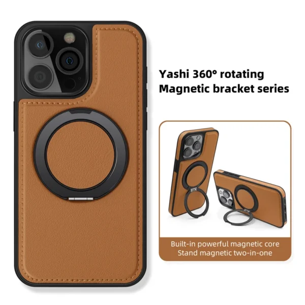 360 drehbarer Metallringständer Macsafe Magnetische Ledertasche für IPhone 15 14 13 12 11 16 Pro Max Plus 15Pro Magsafe Halterabdeckung 3