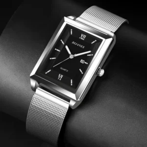 Top Marke herren Uhren Luxus Fashion Square Quarz Armbanduhr Wasserdicht Kalender Silber Gold Uhr für Männer Reloj Hombre