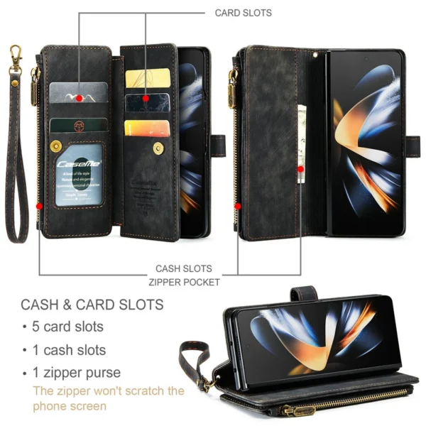 Busniess Zipper Wallet Case für Samsung Z Fold 5 4 3 Handyhülle für Samsung S23 Ultra S22 Plus S21 FE S20 12 A13 A53 A54 5G Hülle 2