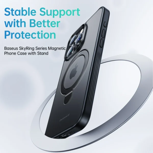 Baseus Hülle mit magnetischem Ständer für iPhone 16 15 14 13 Pro Max Plus Hülle 180 ° Verstellbare Kickstand-Ringabdeckung, magnetische Ladehülle 2
