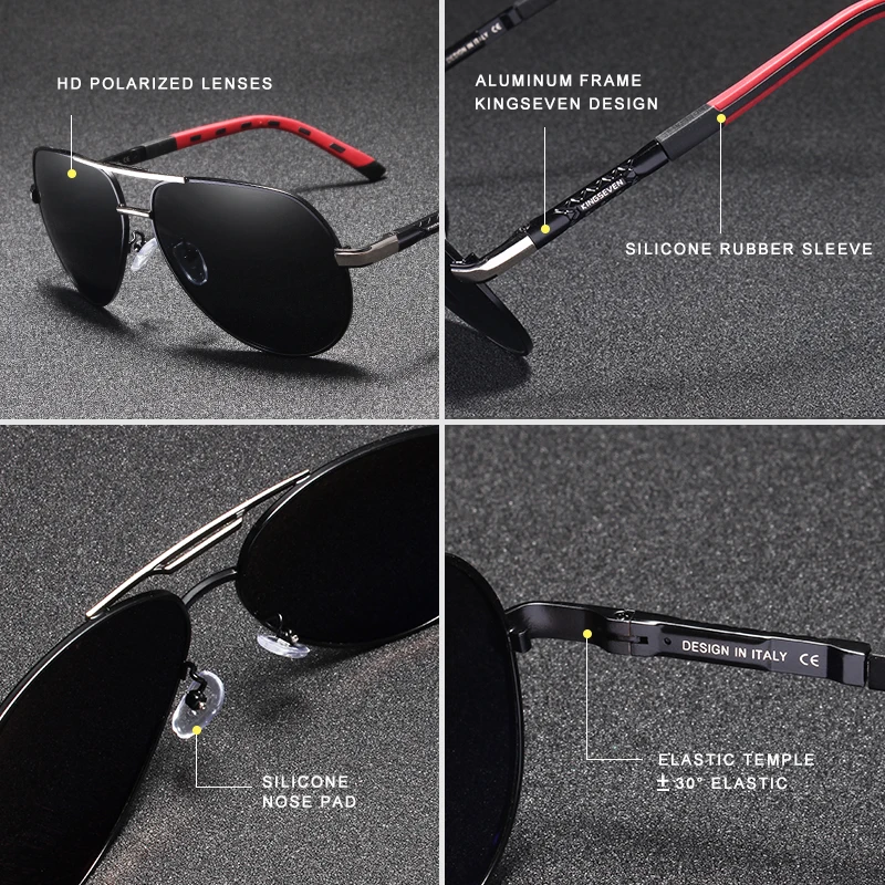 KINGSEVEN Männer Vintage Aluminium Polarisierte Sonnenbrille Klassische Marke sonnenbrille Beschichtung Objektiv Fahren Brillen Für Männer/Frauen 4
