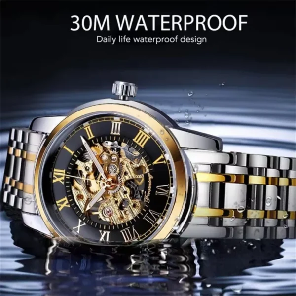 FORSINING 349 Luxuriöse manuelle mechanische Herrenuhr mit hohlem Zifferblatt, Silber, Gold, Schwarz, Edelstahl, Herren-Premiumuhr, Geschenk 4