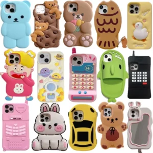 3D niedlichen Cartoon Handy hülle für iPhone 15 14 13 12 Mini 11 Pro max x xr xs 6 7 8 plus weiche Silikon Stoßstange stoß feste schwarze Abdeckung