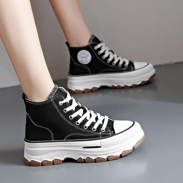 2024 neue Frauen High Top Sneakers Lace-Up Casual Plattform Höhe Leinwand Nicht-rutsch Verschleiß Beständig Frühling Weibliche vulkanisieren Schuhe 4