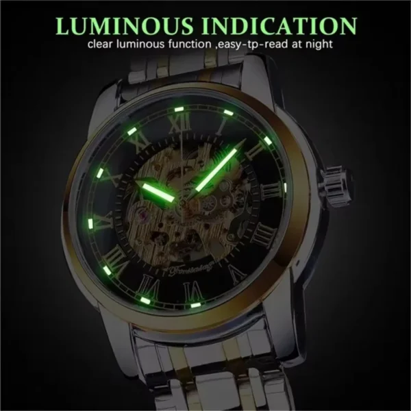 FORSINING 349 Luxuriöse manuelle mechanische Herrenuhr mit hohlem Zifferblatt, Silber, Gold, Schwarz, Edelstahl, Herren-Premiumuhr, Geschenk 5