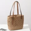 Lässig Rattan große Kapazität Einkaufstasche Designer Korb geflecht gewebte Frauen Handtaschen Sommer Strand Stroh Tasche Dame Reise großen Korb 4