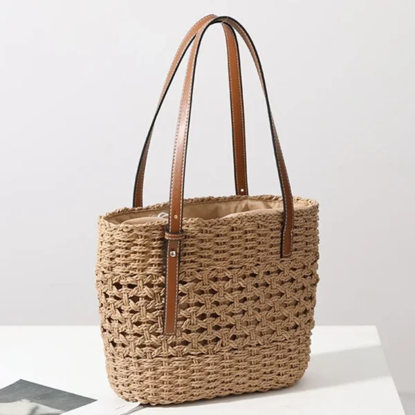Lässig Rattan große Kapazität Einkaufstasche Designer Korb geflecht gewebte Frauen Handtaschen Sommer Strand Stroh Tasche Dame Reise großen Korb 4