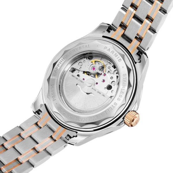 Neue Parnis 42 mm weißes blaues Zifferblatt Gold Silber Miyota 8215 automatische mechanische Herrenuhr Edelstahlarmband 5