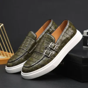 Lässige Mönchsschuhe für Herren, Krokodilleder, modische Herren-Müßiggänger im britischen Stil, Slip-on-Outdoor-Wohnungen für Herren