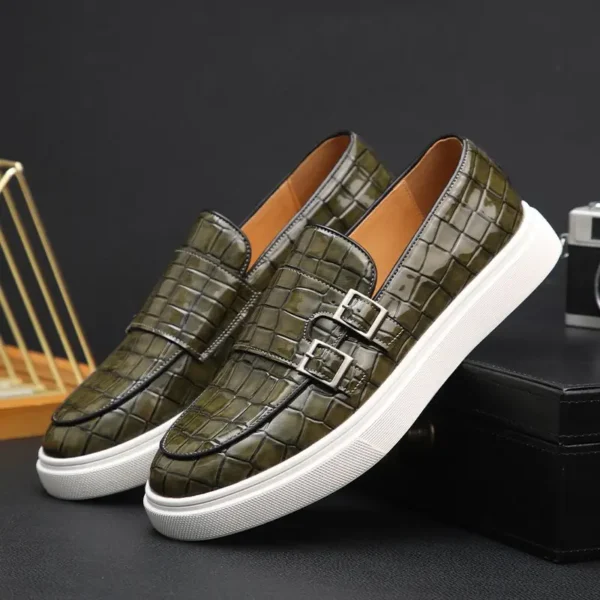 Lässige Mönchsschuhe für Herren, Krokodilleder, modische Herren-Müßiggänger im britischen Stil, Slip-on-Outdoor-Wohnungen für Herren