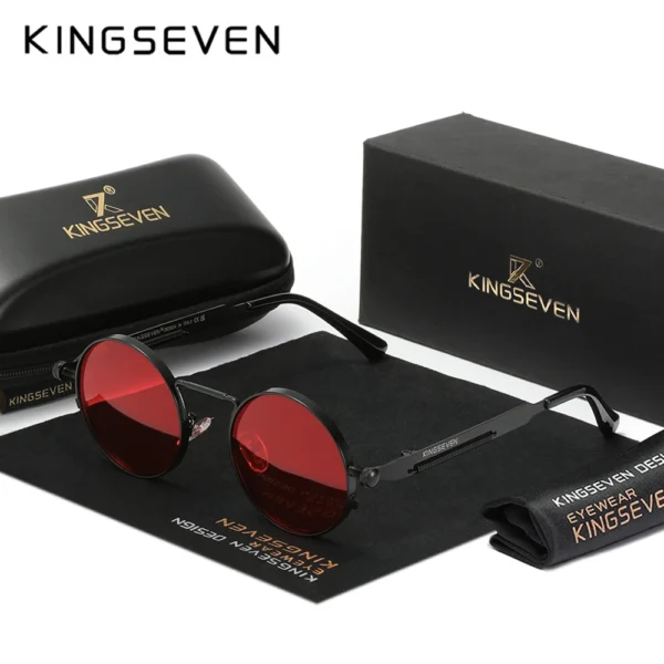 KINGSEVEN 2025 Trend Runde Sonnenbrille Polarisierte Männer Sonnenbrille UV400 Gothic Steampunk Stil Männlich Anti-Glare Spiegel Objektiv 3